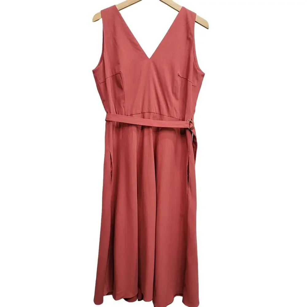 AKRIS PUNTO D-RING BELTED V-NECK MIDI WRAP DRESS, SIZE 10 - Picture 2 of 8